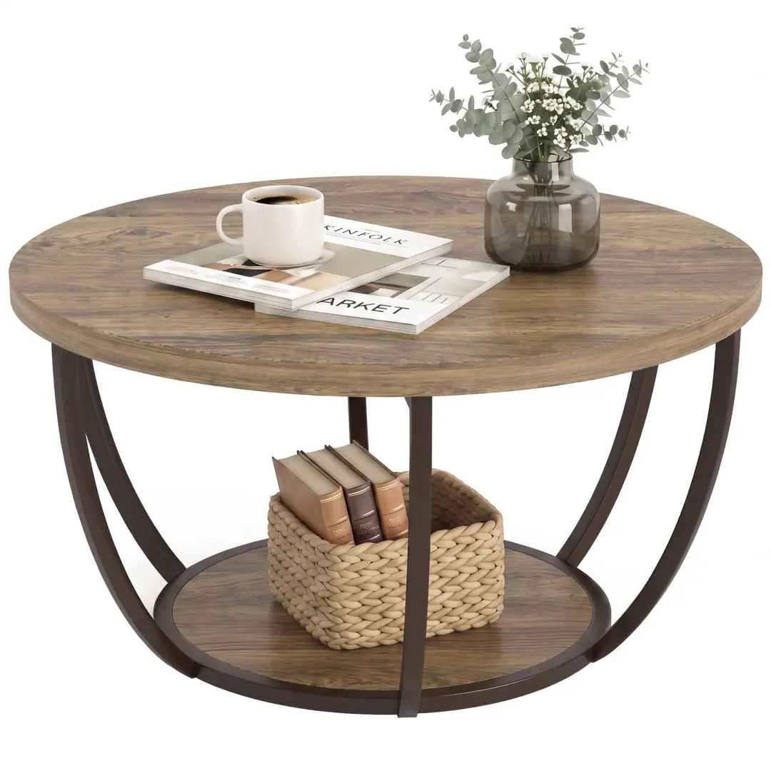 HOMCOM Coffee Table-Spanplatte, Metall-80 x 80 x 43,8 cm-Braun