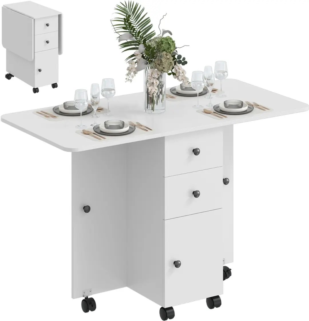 HOMCOM Folding Dining Table-Spanplatte-120 x 60 x 76,5 cm-Weiß