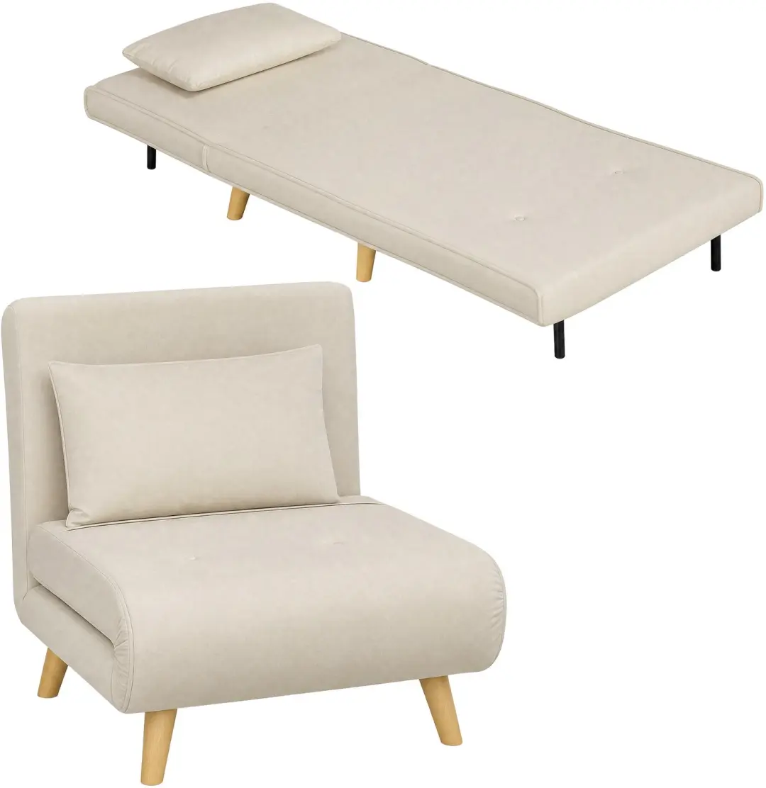 HOMCOM Chair Bed-Samt (100 % Polyester)-72 x 78 x 79 cm-Beige