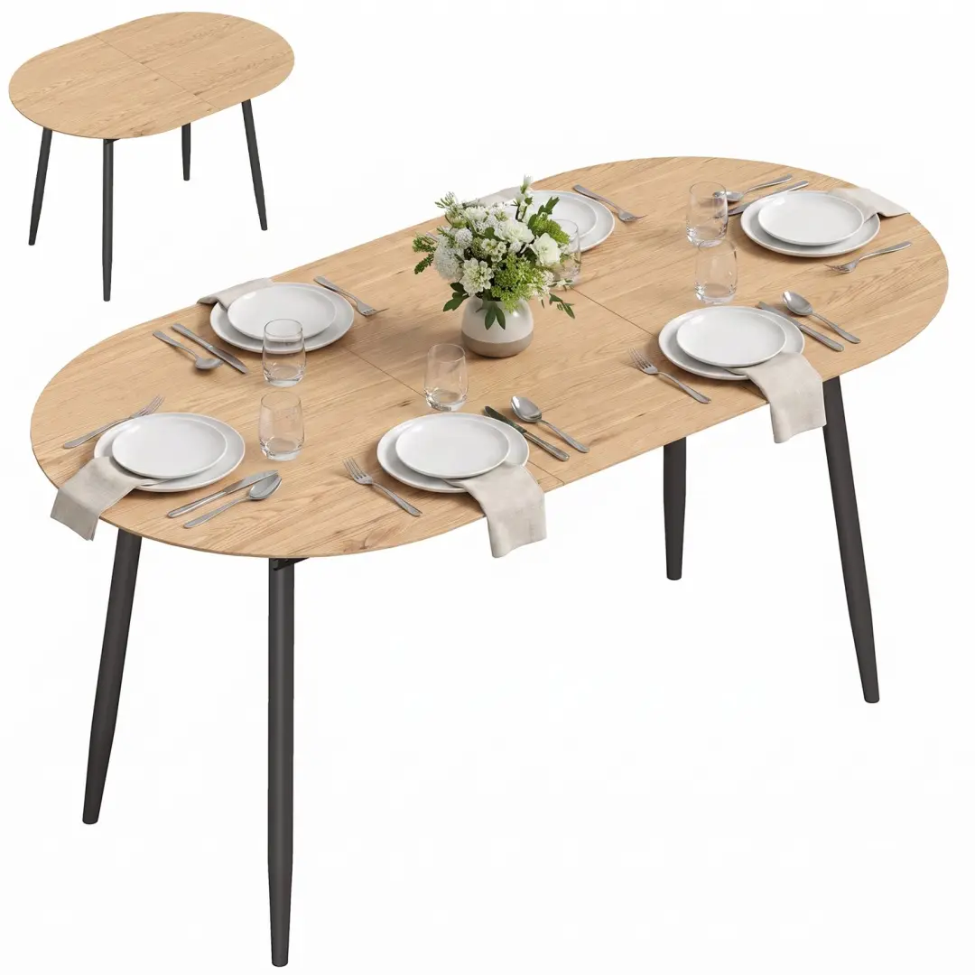 HOMCOM Extendable Dining Table-MDF-160 x 80 x 75 cm-Eiche