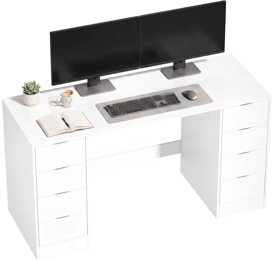 HOMCOM Desk with Shelves-Spanplatte, MDF-140 x 53 x 75 cm-Weiß