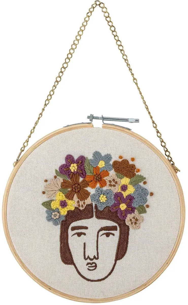 Bloomingville Wanddecoratie Cambiano geborduurd Ø 21,5 cm
