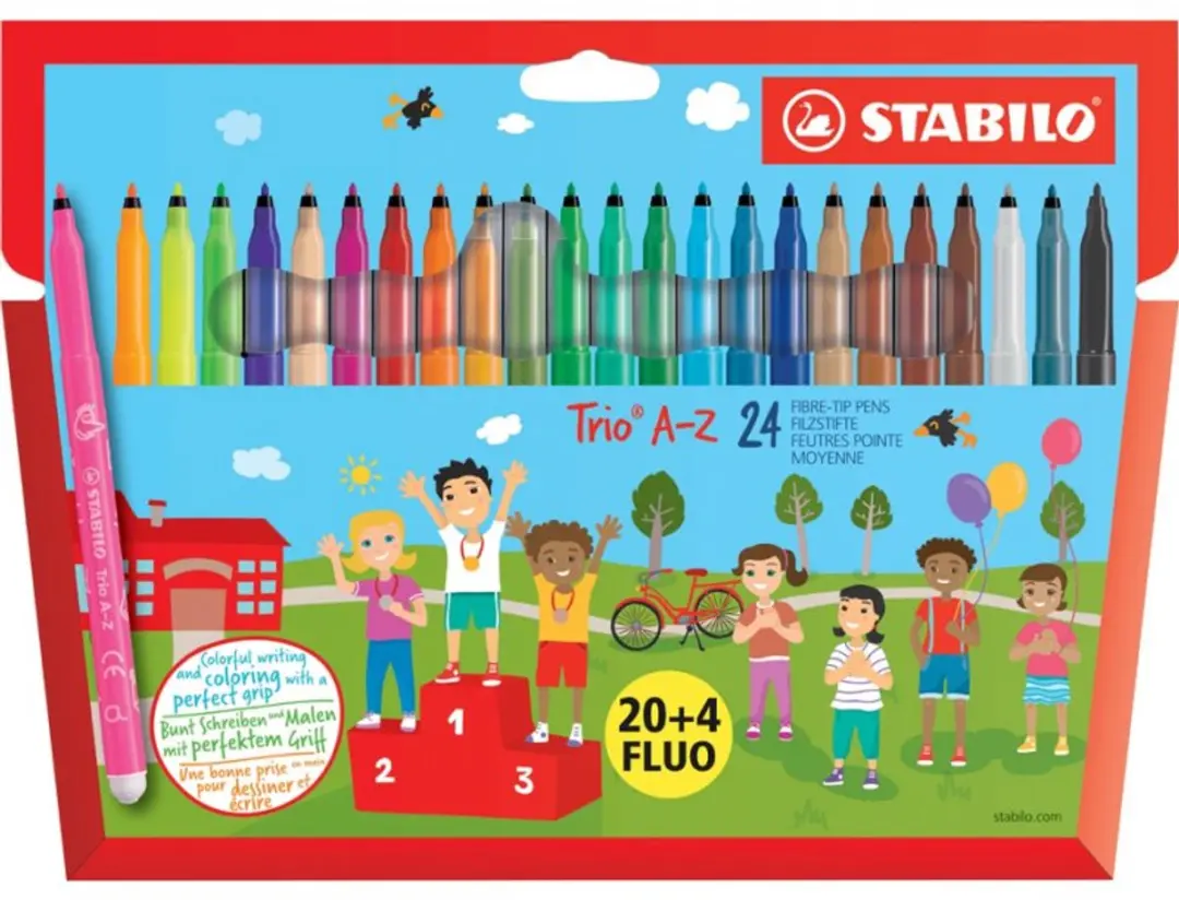 STABILO Trio A-Z viltstiften, driekantig, 24 stuks, uitwasbaar