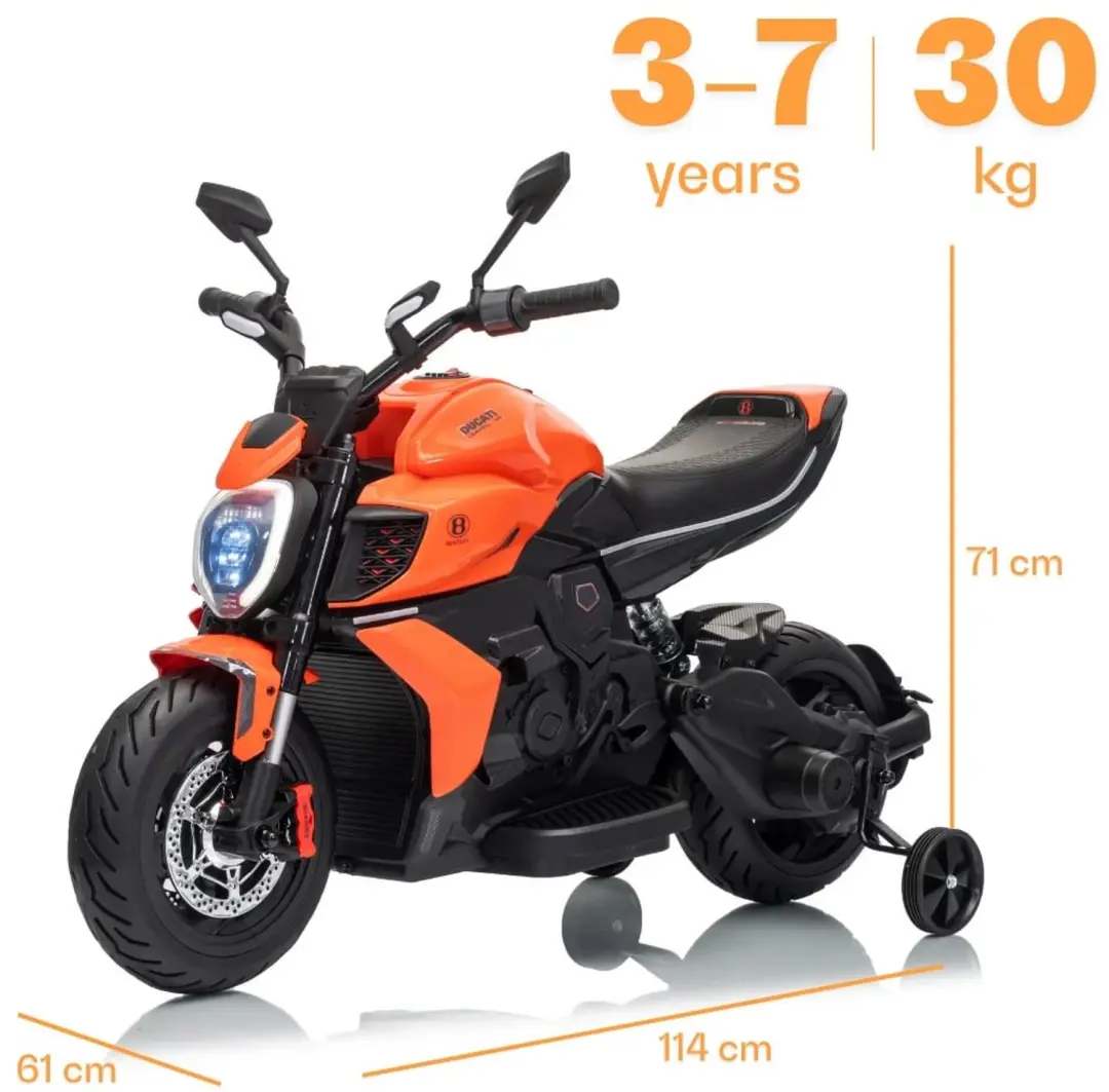 Vrooomy Ducati x Bentley Diavel V4 12V Elektrische Kindermotor - Oranje - afbeelding 6 van 6