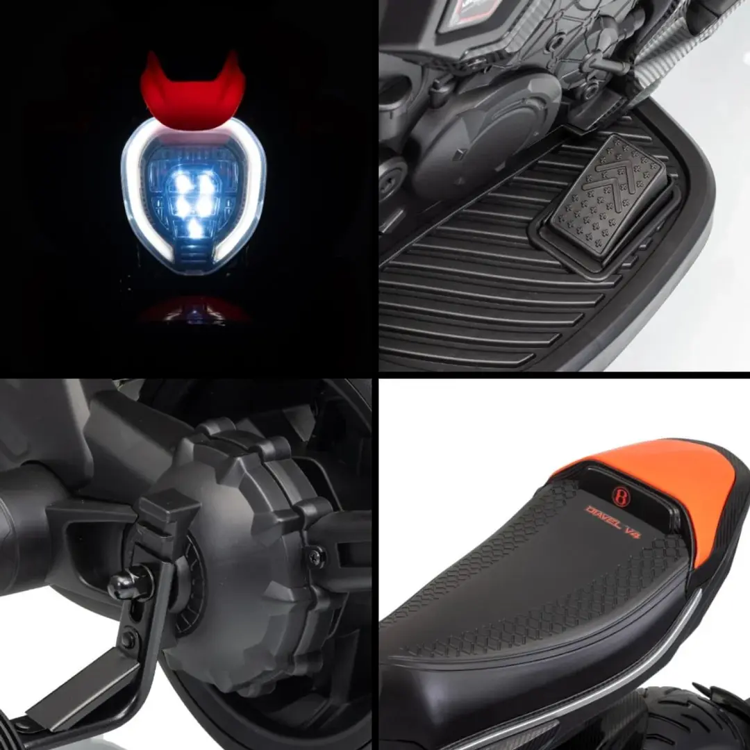 Vrooomy Ducati x Bentley Diavel V4 12V Elektrische Kindermotor - Oranje - afbeelding 3 van 6