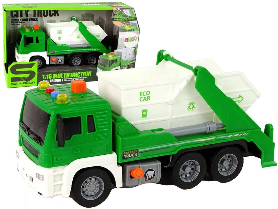 Groene Vuilniswagen met Frictie Aandrijving
