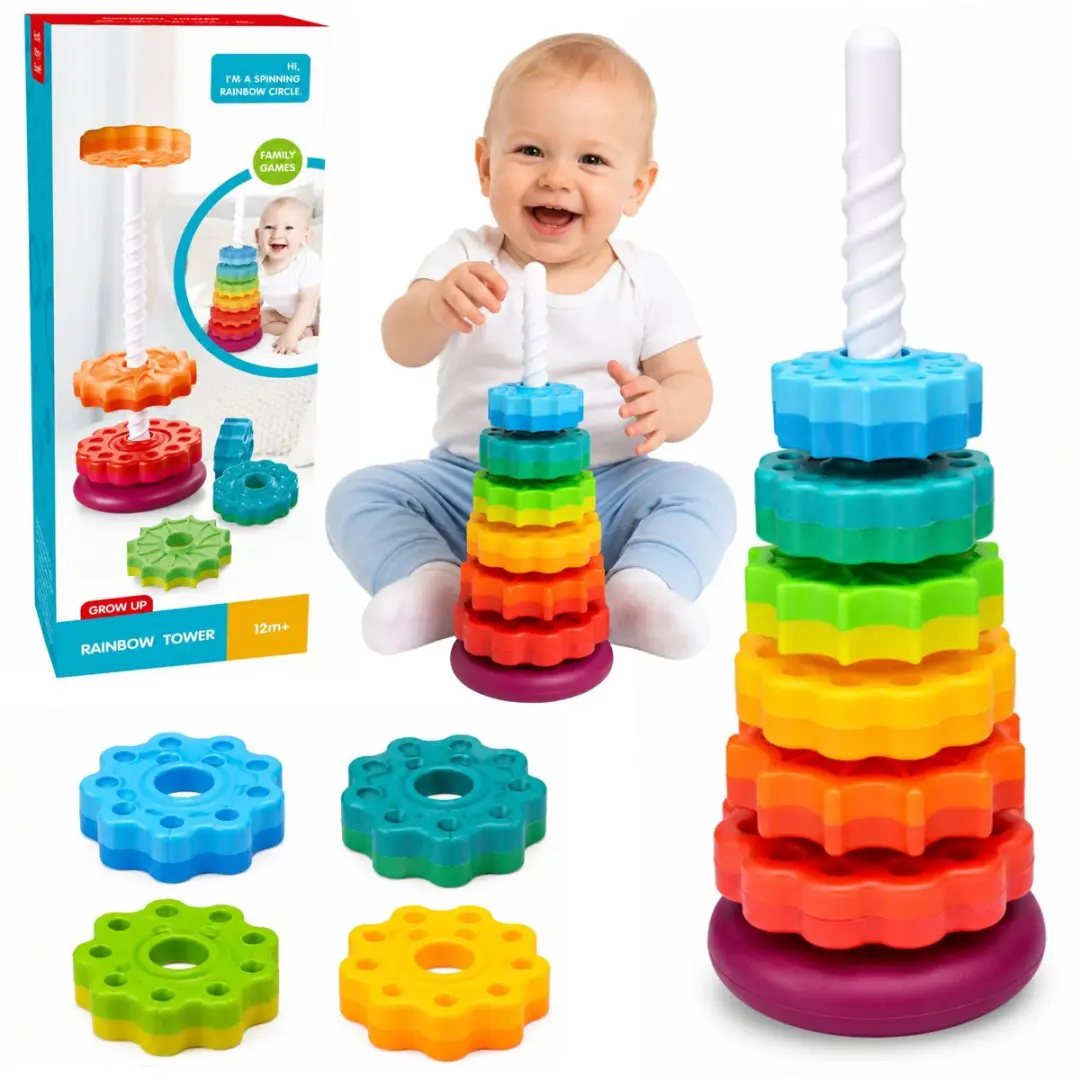 Roterende piramidetorensorteerder Regenboogpuzzel 36cm 6 El.