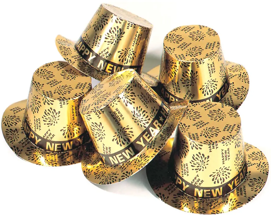 Hoge hoed Happy New Year goud