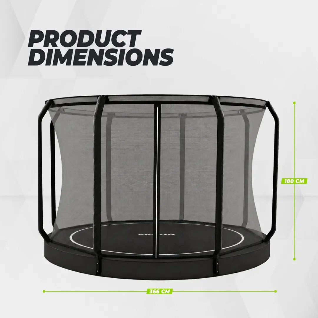 VirtuFit GroundLevel Trampoline 366cm - Veiligheidsnet Zwart - afbeelding 4 van 6