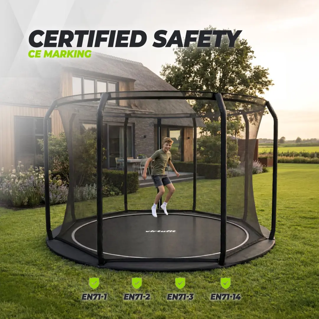 VirtuFit GroundLevel Trampoline 366cm - Veiligheidsnet Zwart - afbeelding 2 van 6