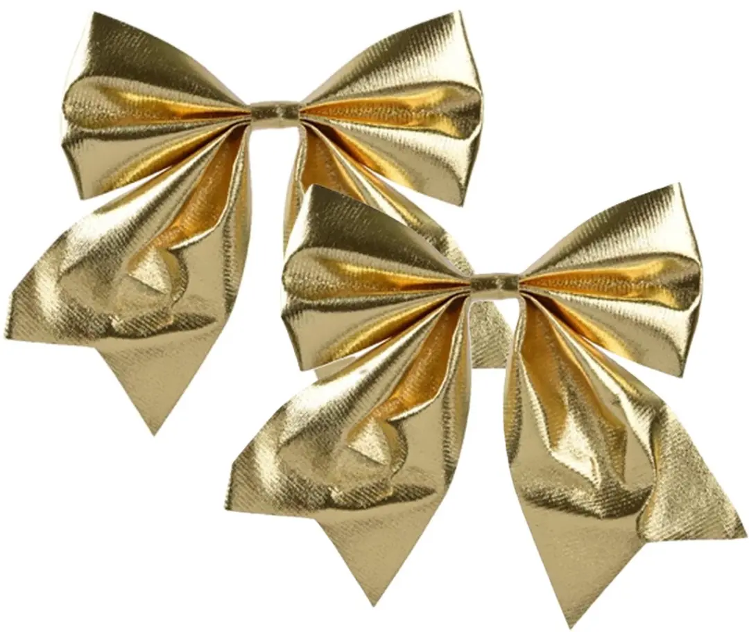 Decoris Kerst strik - 2x - goud - 20 x 24 cm - polyester - kerststrik - kerstboomversiering - kersthanger - kerstversiering