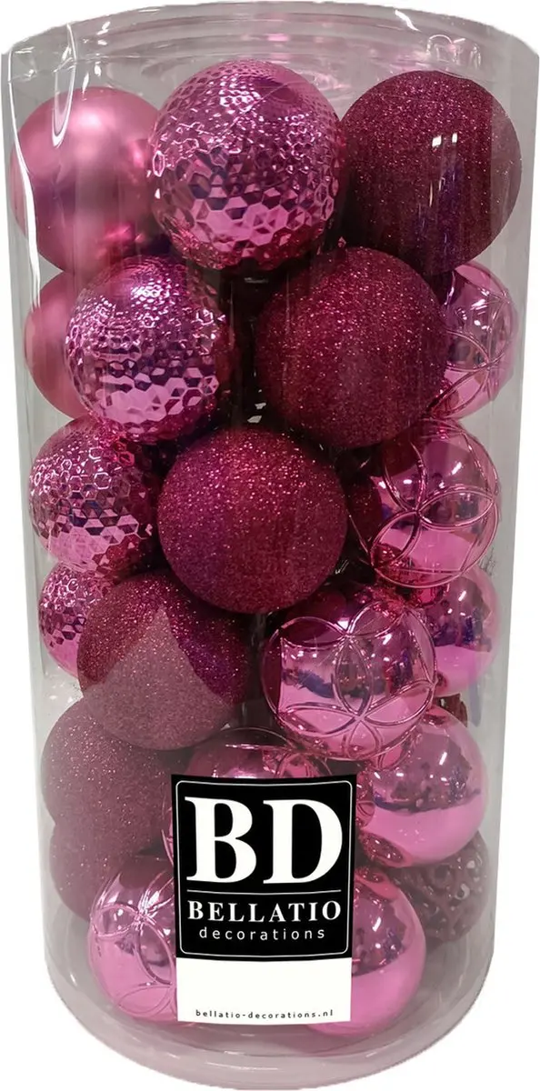 37x stuks kunststof kerstballen fuchsia roze 6 cm inclusief kerstbalhaakjes