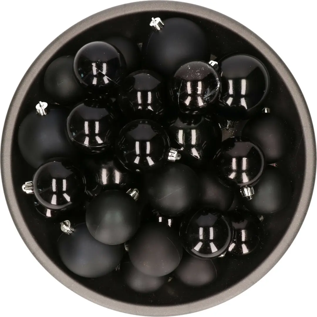 Kerstversiering kunststof kerstballen zwart 6-8-10 cm pakket van 44x stuks