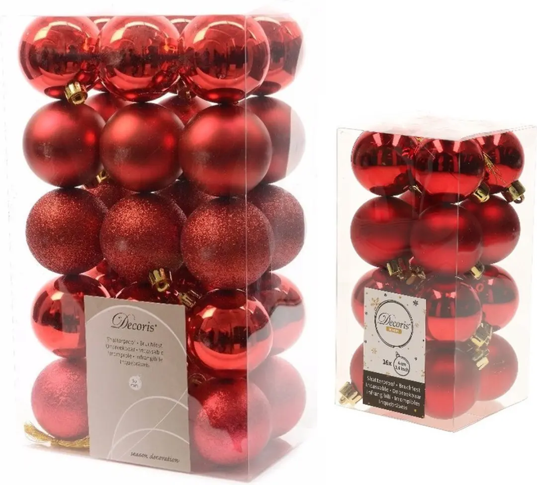 Kerstversiering kunststof kerstballen rood 4-6 cm pakket van 46x stuks