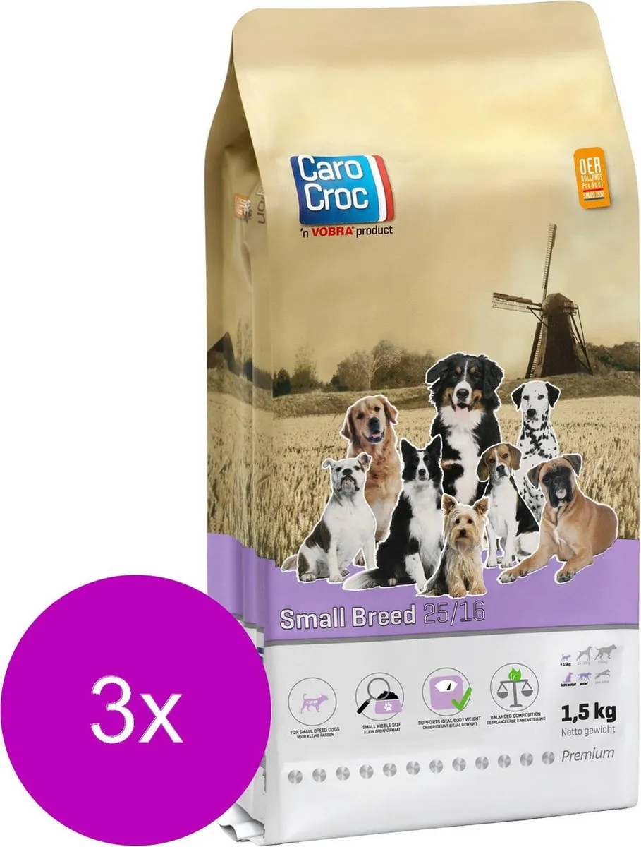 Carocroc Small Breed Vlees & Gevogelte & Rijst Hondenvoer - 3x1,5kg