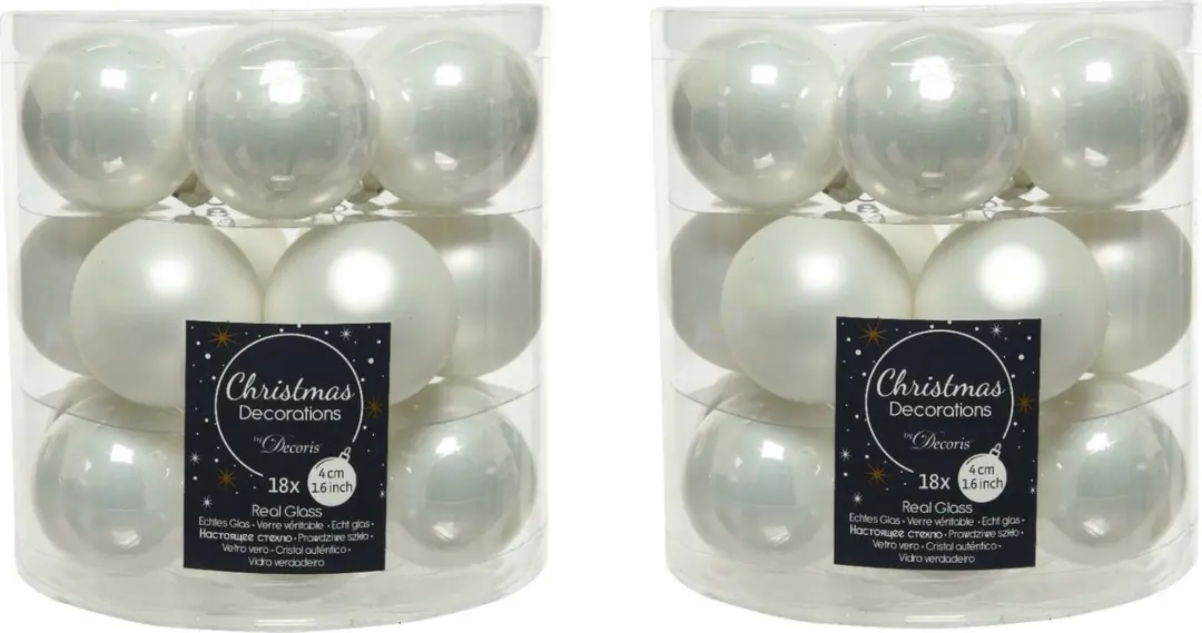 Decoris Kerstballen Glas - 18 Stuks Ø4cm Wit - afbeelding 2 van 3