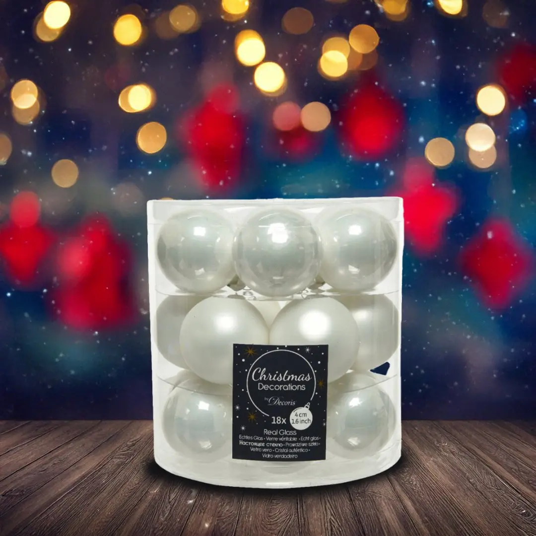 Decoris Kerstballen Glas - 18 Stuks Ø4cm Wit - afbeelding 3 van 3
