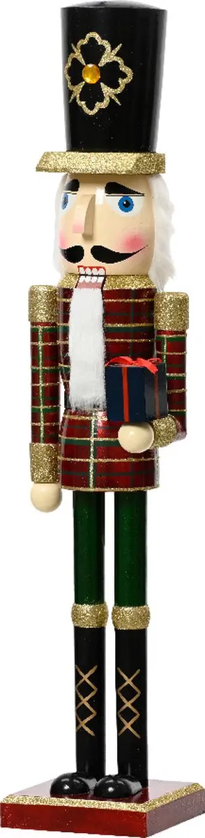 Traditionele notenkraker met hoge hoed en cadeau