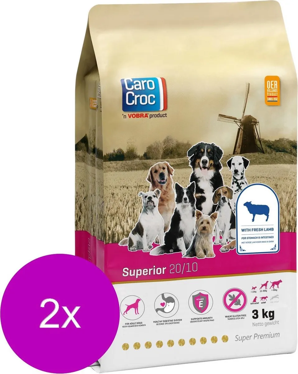 Carocroc Superior Lam & Granen Hondenvoer - 2x3kg