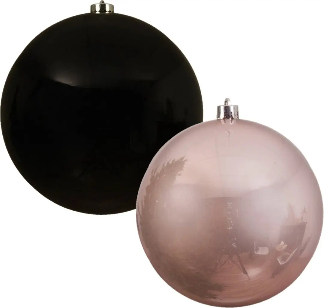 2x stuks grote kerstballen van 20 cm glans van kunststof roze en zwart