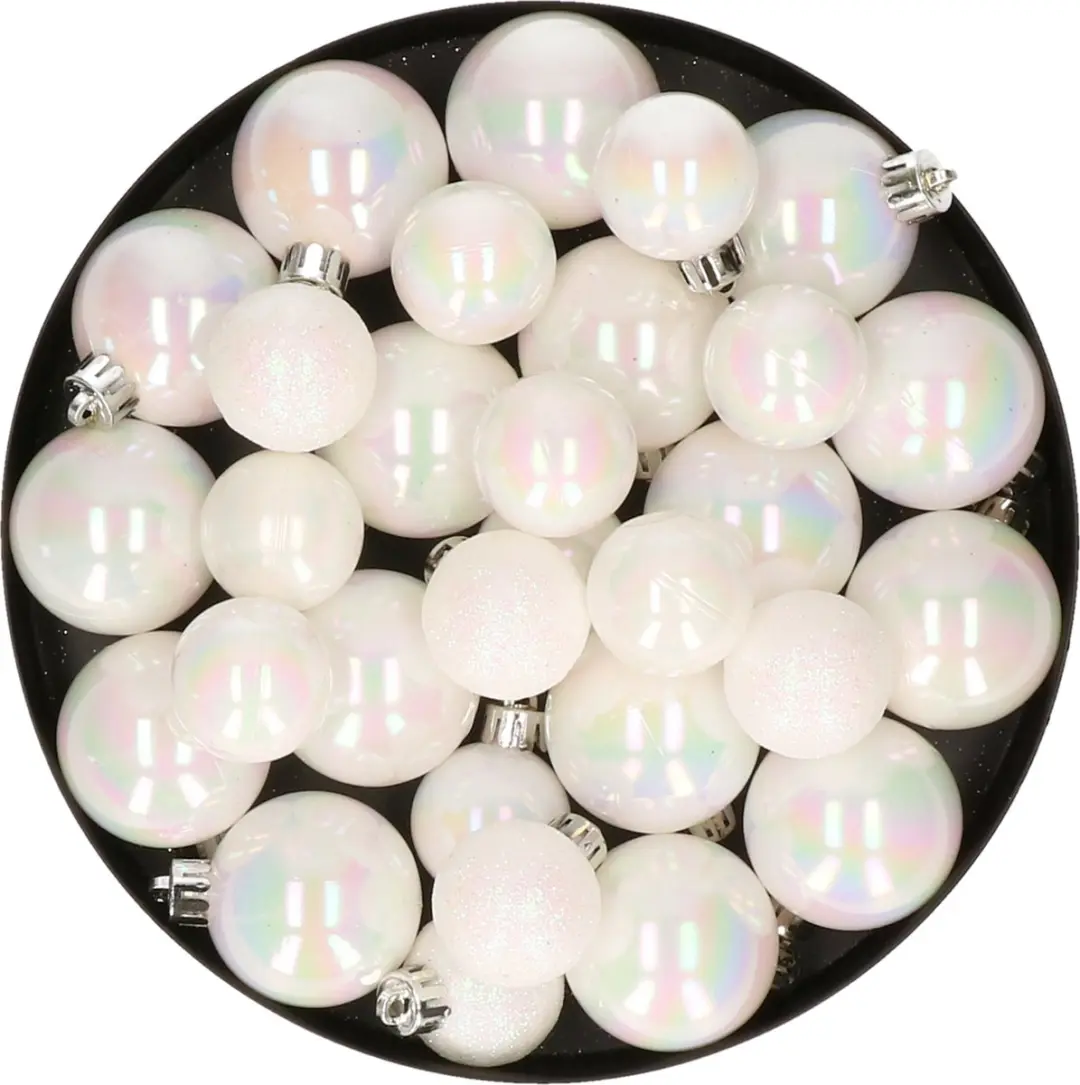 Kerstversiering kunststof kerstballen parelmoer wit 6-8-10 cm pakket van 22x stu