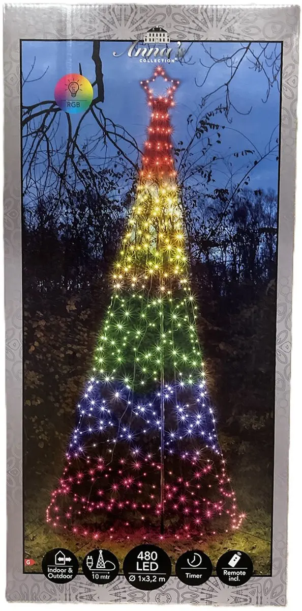 Anna's Collection Vlaggenmast Kerstboom 480 LED - D100xH320cm - afbeelding 3 van 3