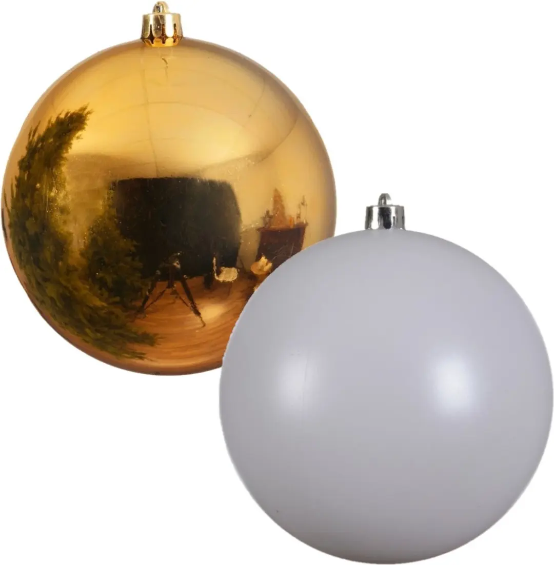 2x stuks grote kerstballen van 20 cm glans van kunststof goud en wit