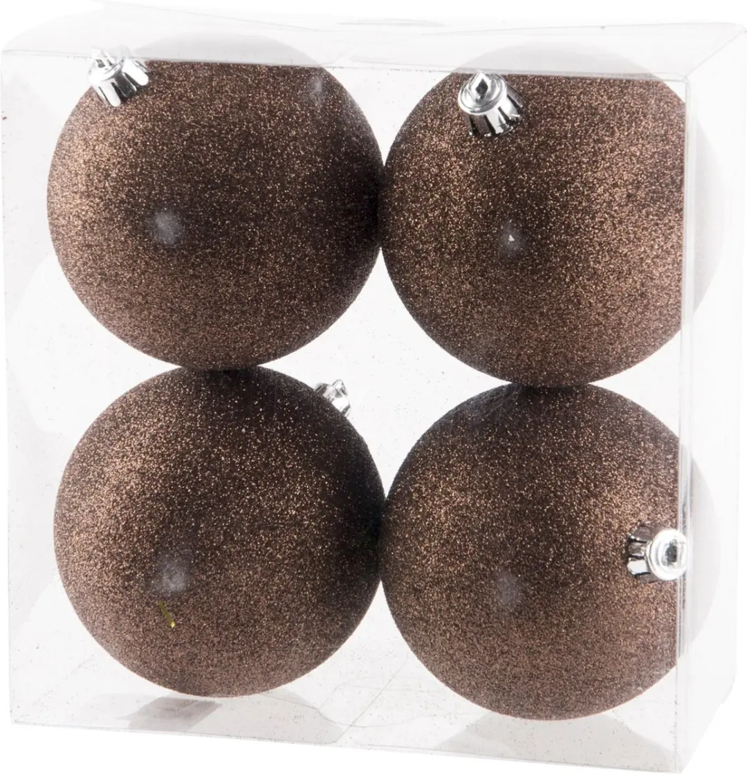 4x stuks kunststof glitter kerstballen donkerbruin 10 cm