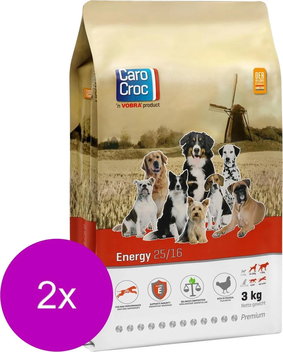 Carocroc Energy Vlees & Gevogelte & Rijst Hondenvoer - 2x3kg