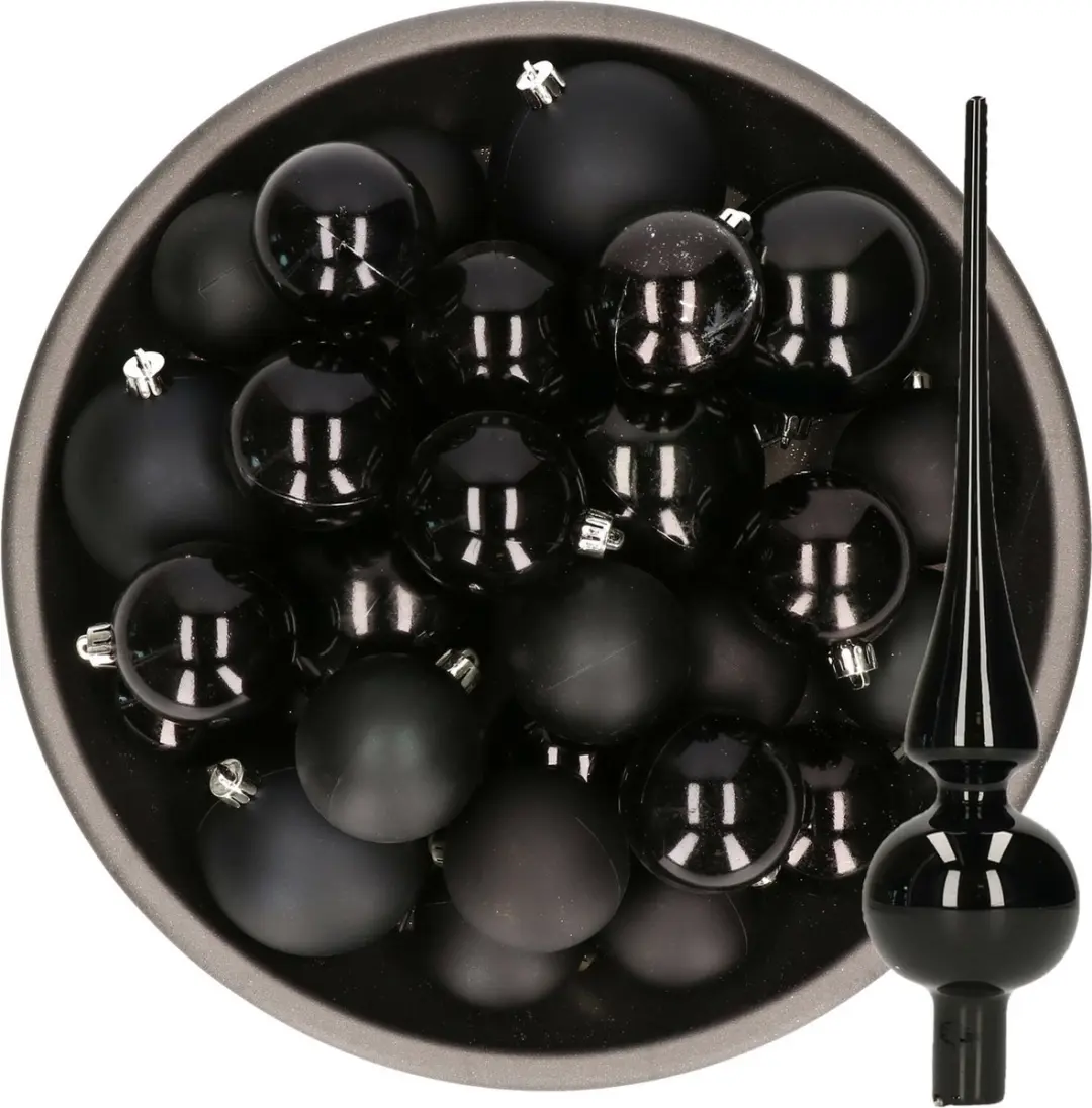 Kerstversiering kunststof kerstballen zwart 6-8-10 cm pakket van 45x stuks