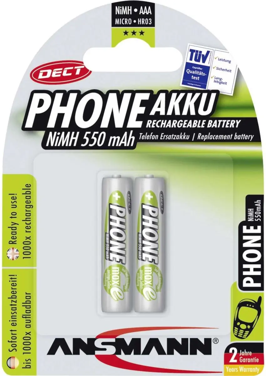 Ansmann AAA Oplaadbare Batterijen 550mAh - 2 Stuks - afbeelding 3 van 6