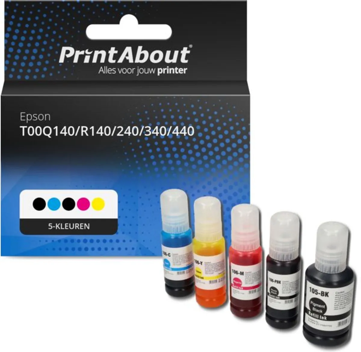 PrintAbout Epson T00Q140/R140/240/340/440 Inktcartridge 5-kleuren
