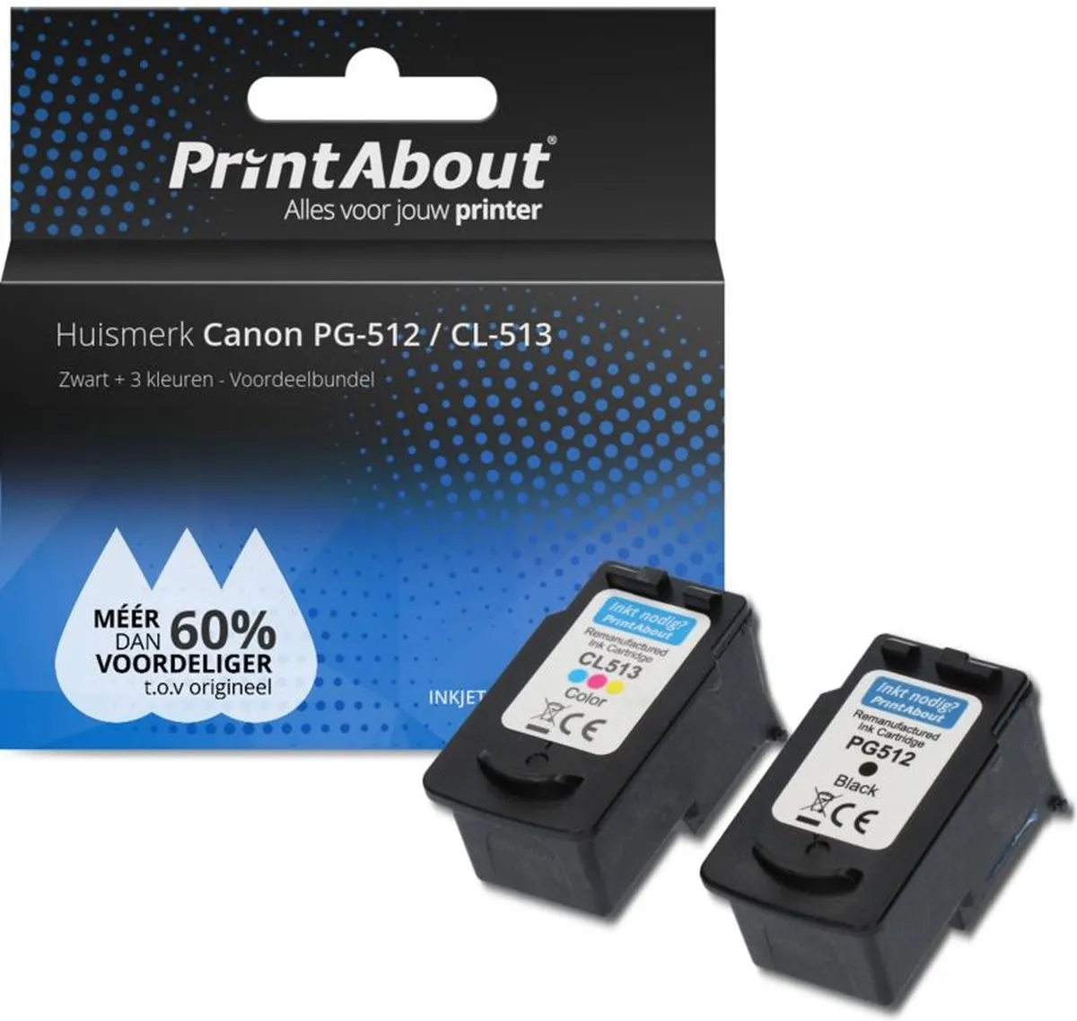 PrintAbout Inktcartridge PG-512/CL-513-PA2 - Zwart + 3 Kleuren - XL