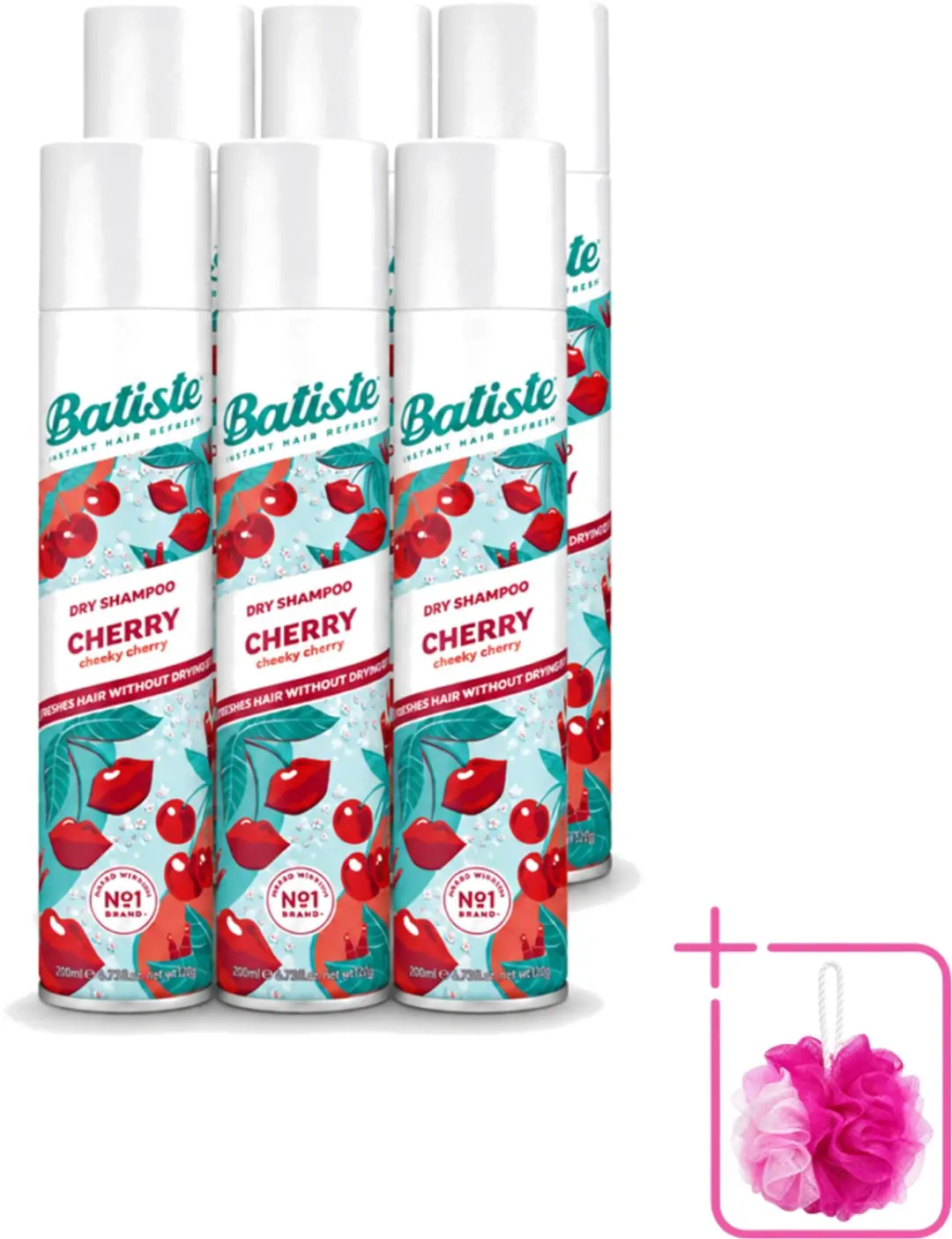 6 x Batiste - Cherry - Droogshampoo - Kersenbloesem Geur - Verfrist en Geeft Volume - 200ml - Bulkverpakking - Droogshampoo - Kersengeur