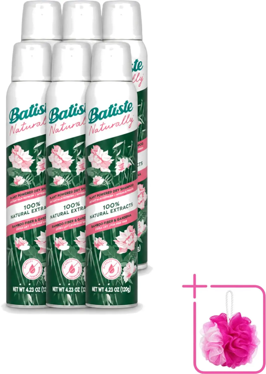 6 x Batiste - Naturally Bamboo Fibre & Gardenia - Droogshampoo - Versterkt en Verfrist - 100% Natuurlijk - 200ml - Bulkverpakking - Natuurlijke haarkleur - Haarkleur verfrissen
