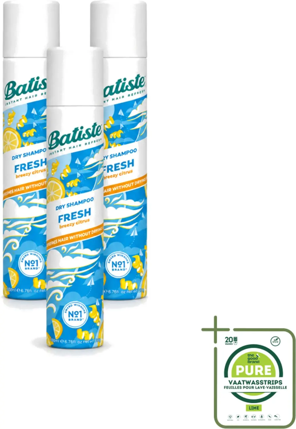 3 x Batiste - Fresh - Droogshampoo - Koele en Schone Geur - Verfrist en Geeft Grip - 200ml - Grootverpakking - Droogshampoo - Fris Haar - Schone Start - Koele Geur - Snel Opfrissen