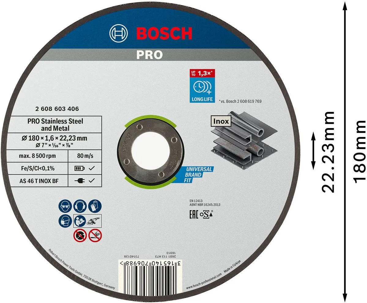 Bosch Professional Doorslijpschijf Expert for Inox Rapido AS 46 T INOX BF 180mm