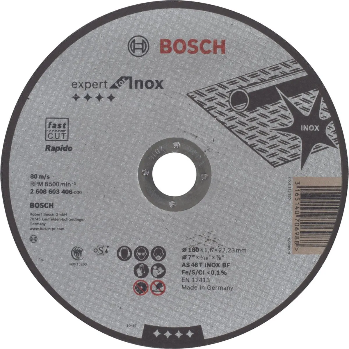 Bosch Professional Doorslijpschijf Expert for Inox Rapido AS 46 T INOX BF 180mm