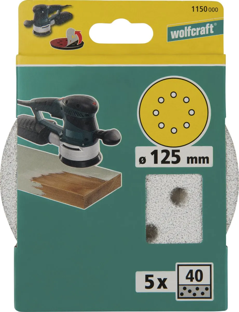 Wolfcraft Schuurpapier Excentrisch 125mm - Korrel 40 - 5 Stuks