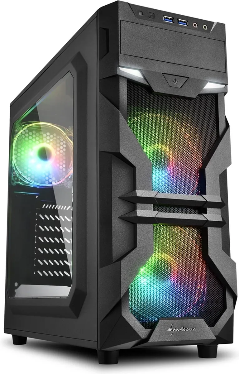 Sharkoon VG7-W RGB Midi ATX Tower - 3 Ventilatoren - Zwart