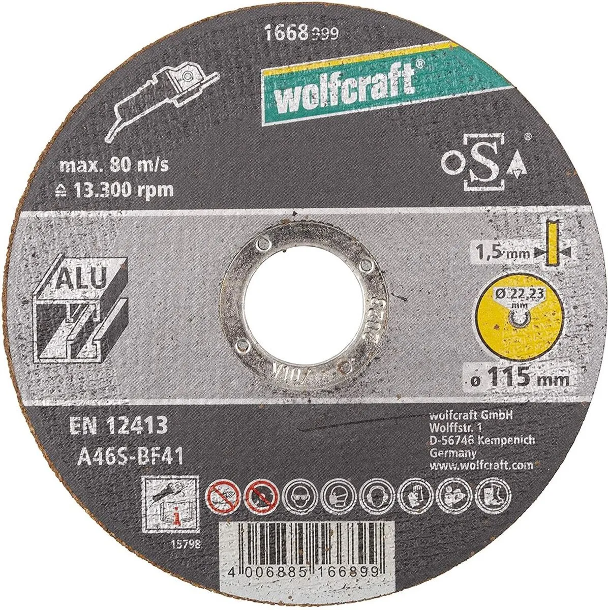 Wolfcraft Doorslijpschijf Aluminium 115mm