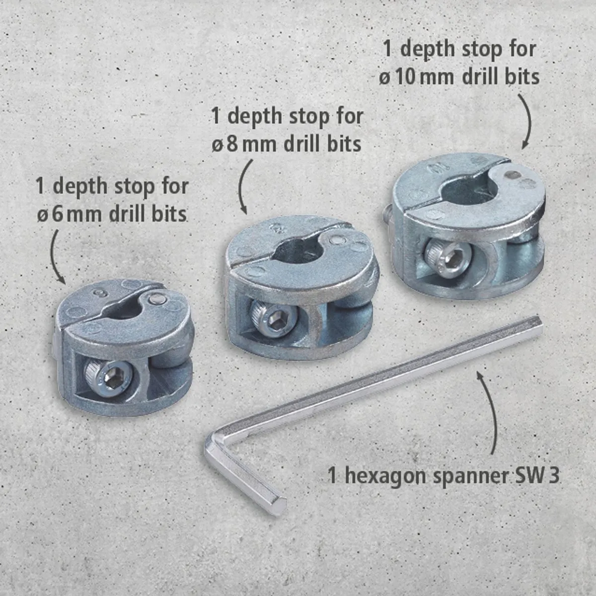 Wolfcraft Universele Dieptestop 2755000 - 4-delig