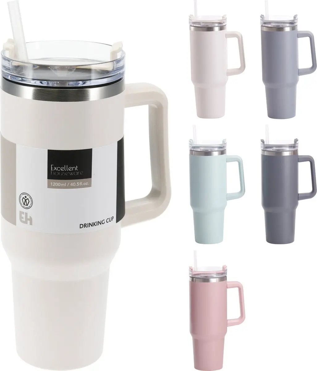 Excellent Houseware Drinkbeker RVS 1200ml Multicolor