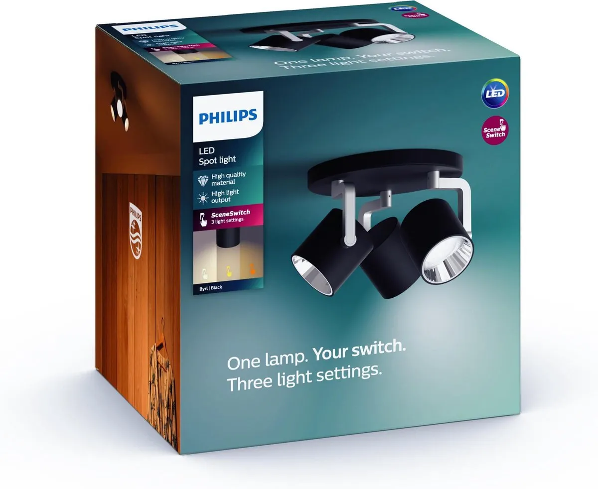 Philips myLiving Byrl Opbouwspot 3x12,9W - 1200 Lumen - Zwart