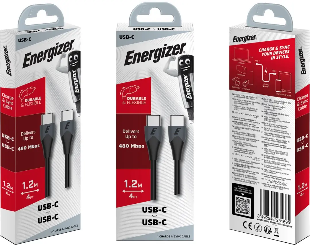 Energizer USB-C Kabel C611CGBK - 1,2m - Zwart - afbeelding 2 van 5