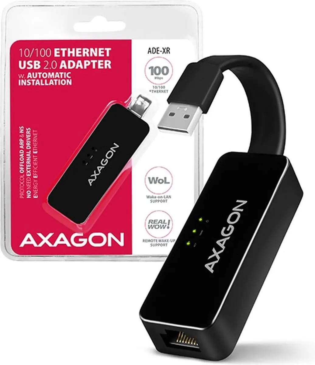 Axagon ADE-XR USB 2.0 Adapter - RJ45 - 15cm - Zwart - afbeelding 5 van 6