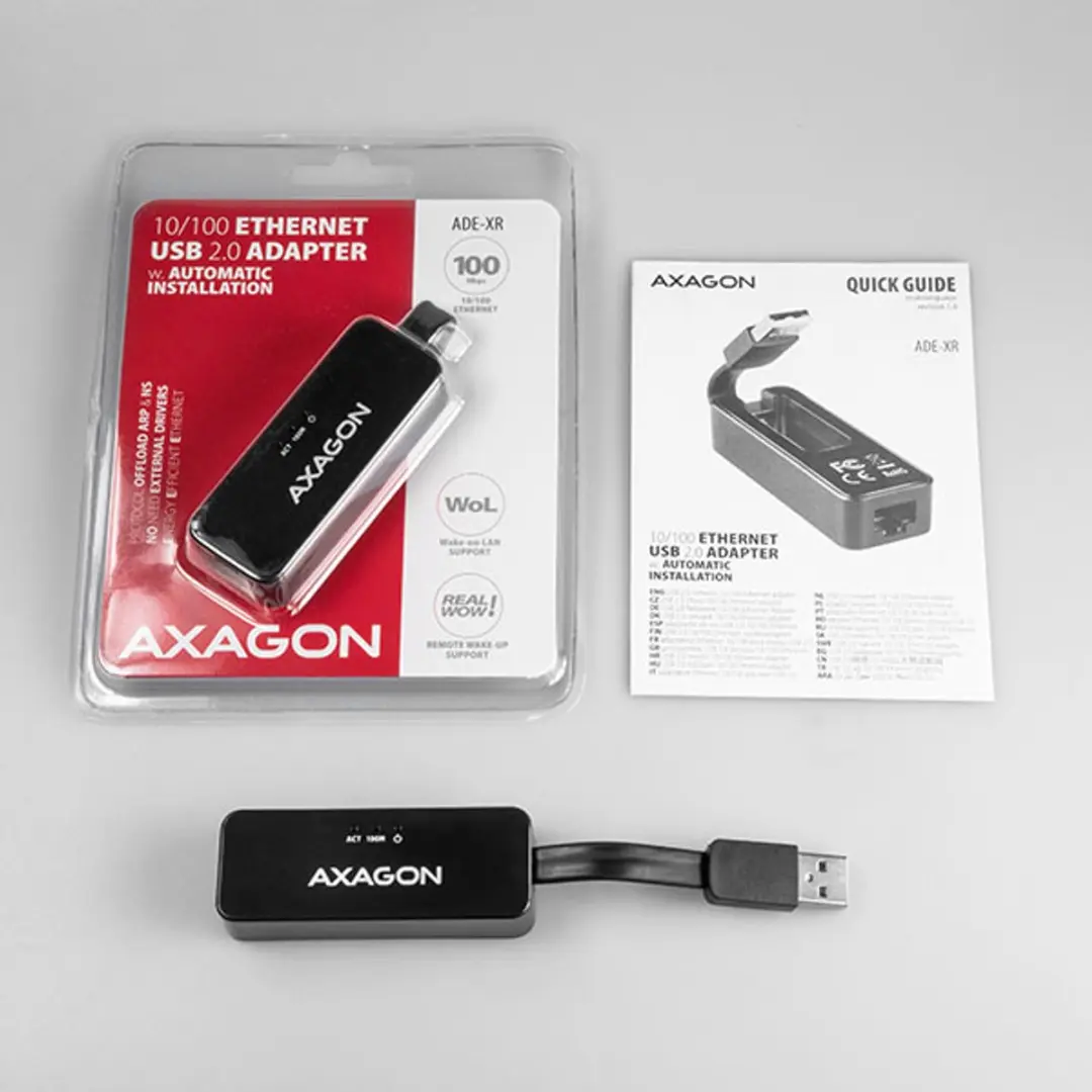 Axagon ADE-XR USB 2.0 Adapter - RJ45 - 15cm - Zwart - afbeelding 2 van 6