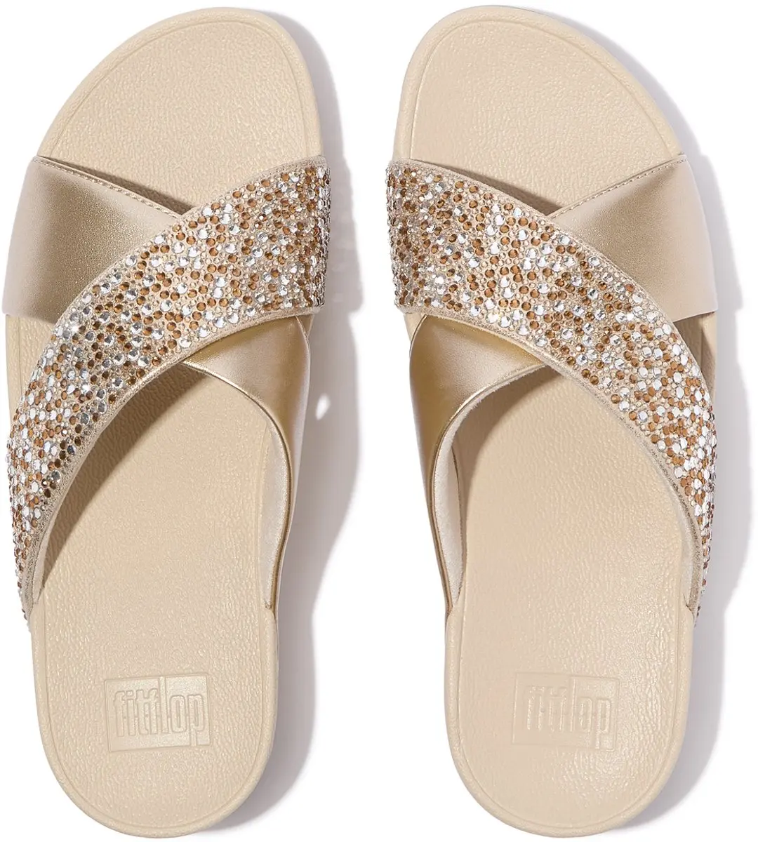 FitFlop Dames sandalen Lulu Crystal-Mix Metallic Cross Slides A4K