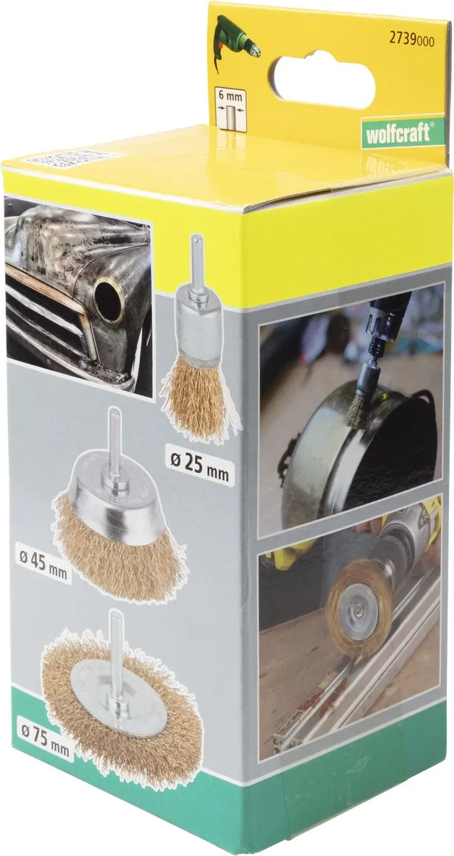 Wolfcraft Messingdraad Borstelset 3-delig 2739000