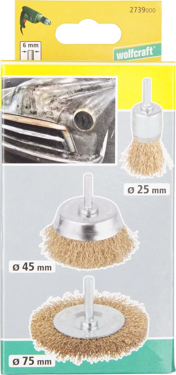 Wolfcraft Messingdraad Borstelset 3-delig 2739000